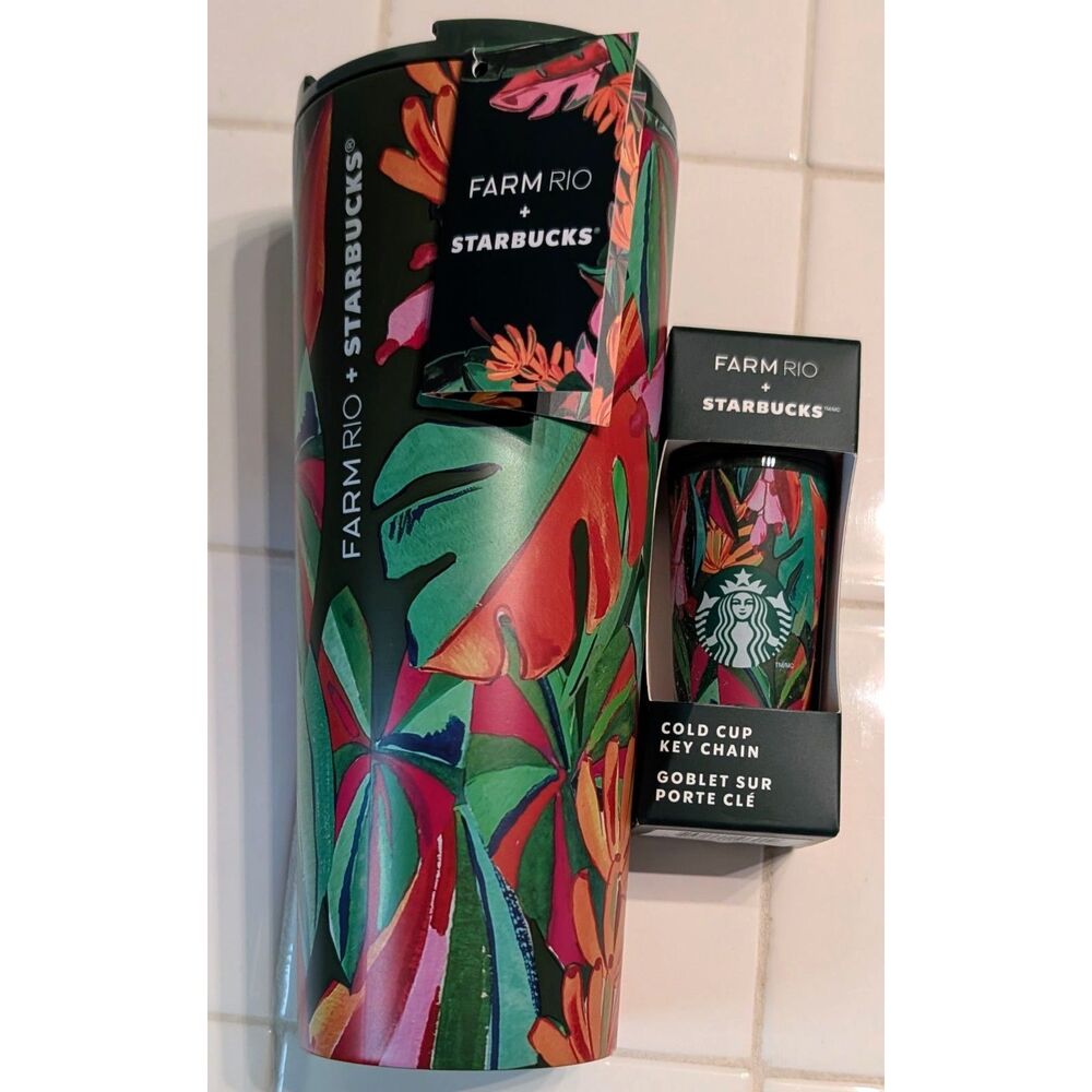 Starbucks x FARM RIO Banana Leaves 16 oz Stainless Steel Tumbler + Keychain Lot